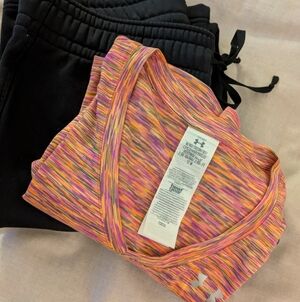 Under Armour Pink and Orange Athletic Top With Black Under Armor Pants